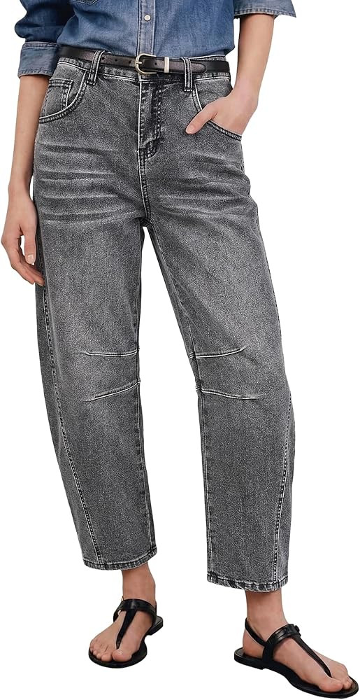 GRAPENT Barrel Jeans for Women Trendy High Waisted Wide Leg Baggy Cropped Relax Fit Stretch Denim... | Amazon (US)