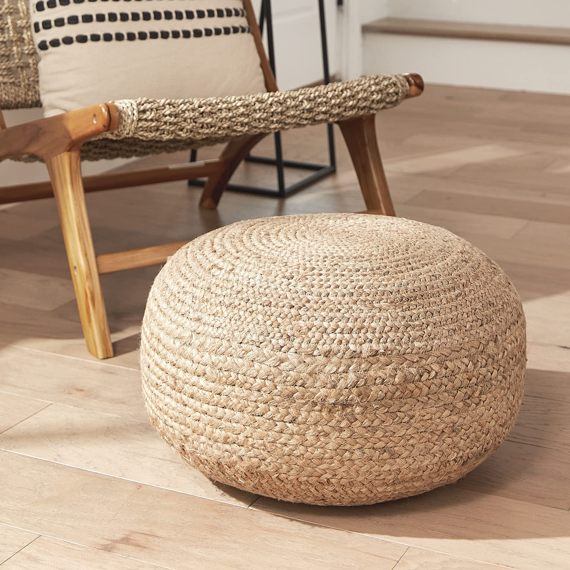 Decor Therapy Round Pouf Ottoman Footrest, Natural Jute Woven, Boho Pouf, Bohemian Style Casual S... | Amazon (US)