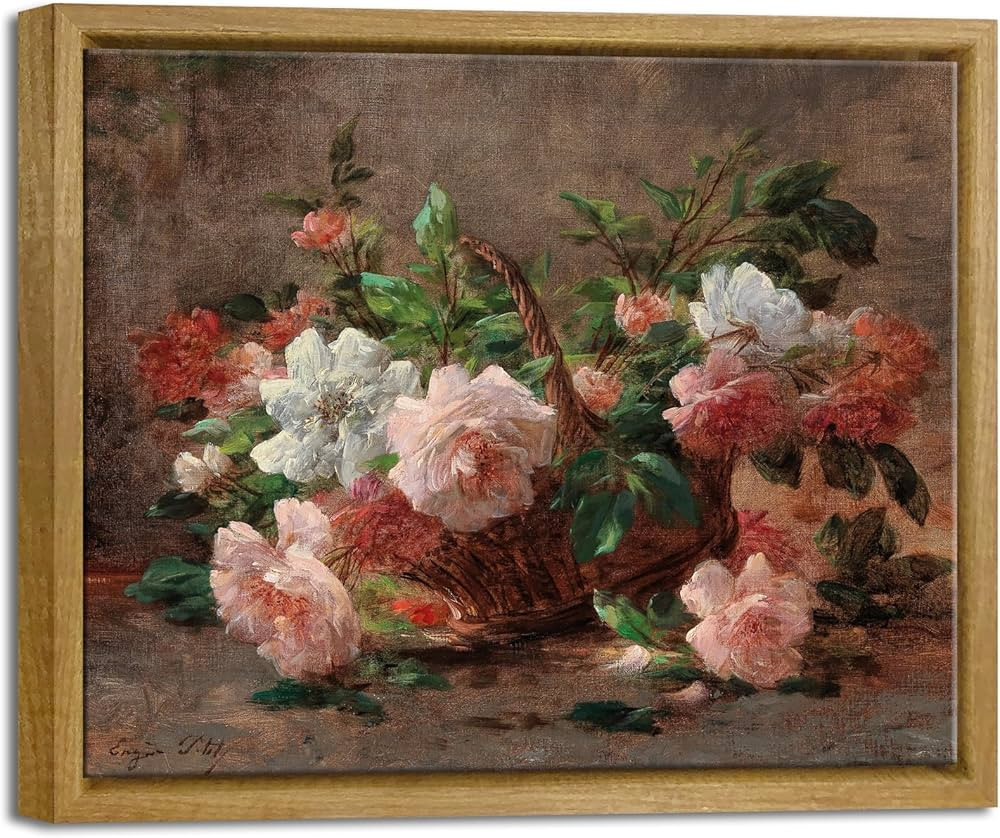 Pyradecor Vintage Wall Decor Retro Framed Canvas Wall Art A Basket with Roses Classical Floral Pa... | Amazon (CA)