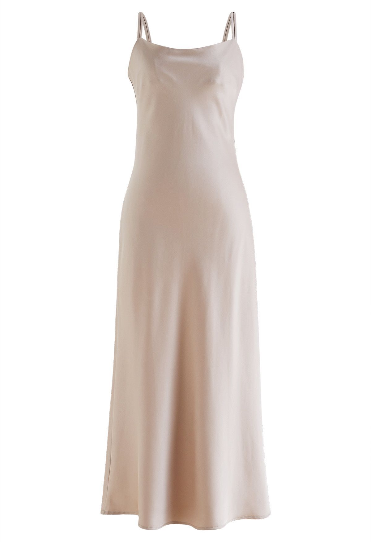 Double Straps Satin Cami Dress in Champagne | Chicwish