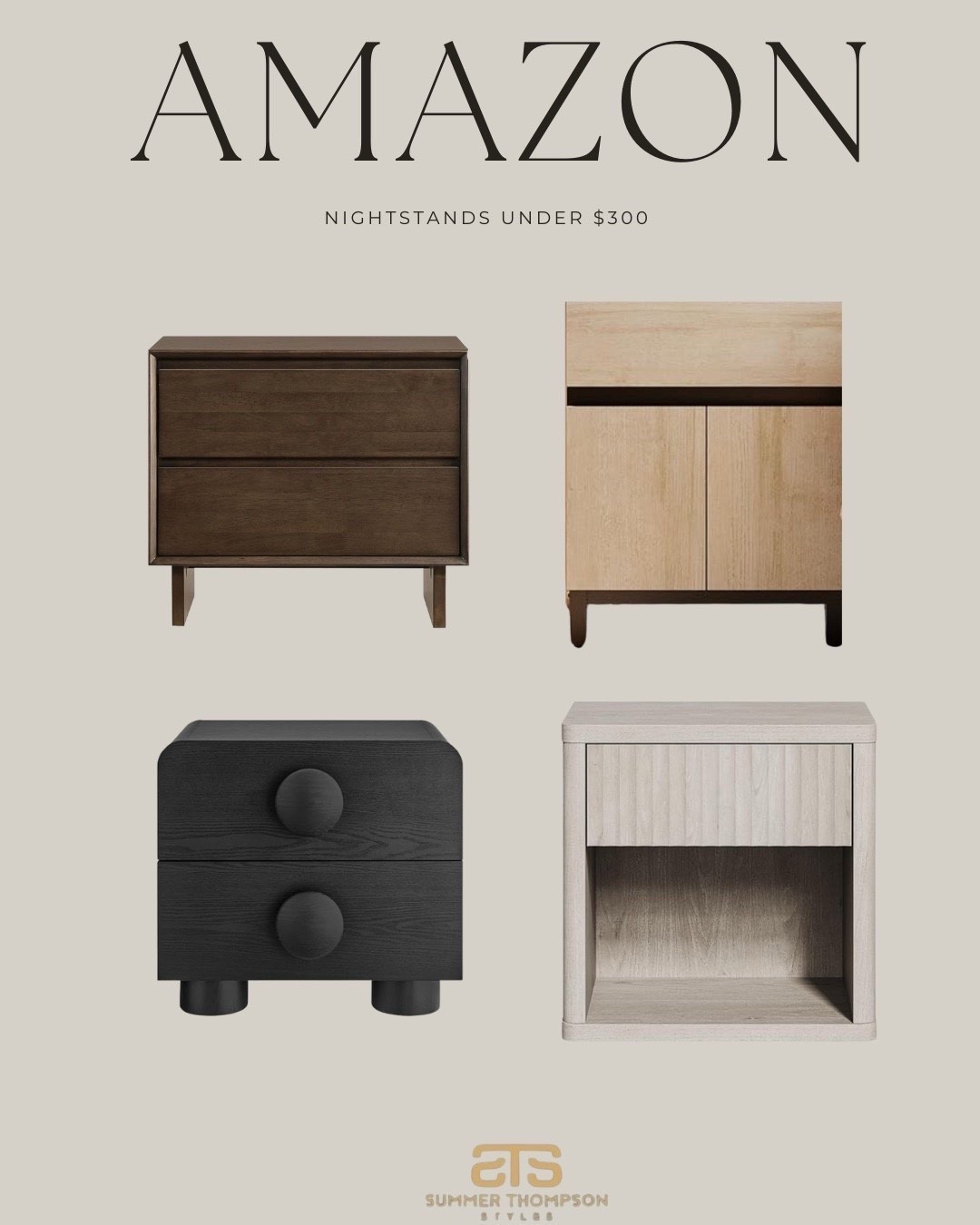 Chic nightstands that won’t break the bank! ✨ All of these Amazon finds are under $300 and perfect for elevating your bedroom—neutral, modern, and super versatile. Save this post if you're styling your space on a budget! #AmazonFinds

#AmazonHome
#NightstandsUnder300
#AffordableFurniture
#ModernNightstands
#BedroomDecorIdeas
#NeutralHomeStyle
#AmazonDecorFinds
#BudgetFriendlyFurniture
#HomeStylingOnABudget
#BedroomMakeover


#LTKHome