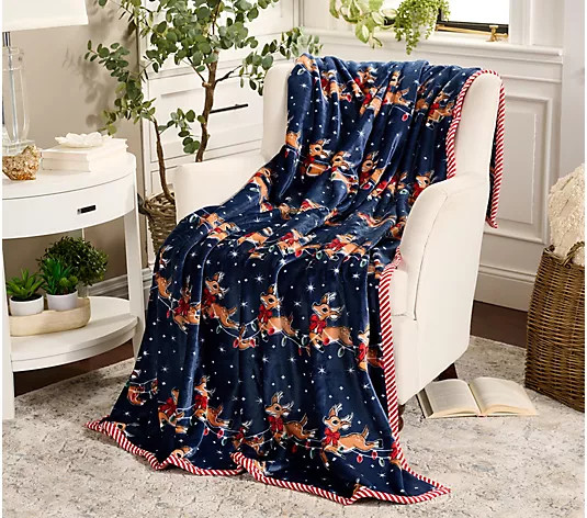 Kringle Express 60x80 Holiday Printed Throw with Border - QVC.com | QVC