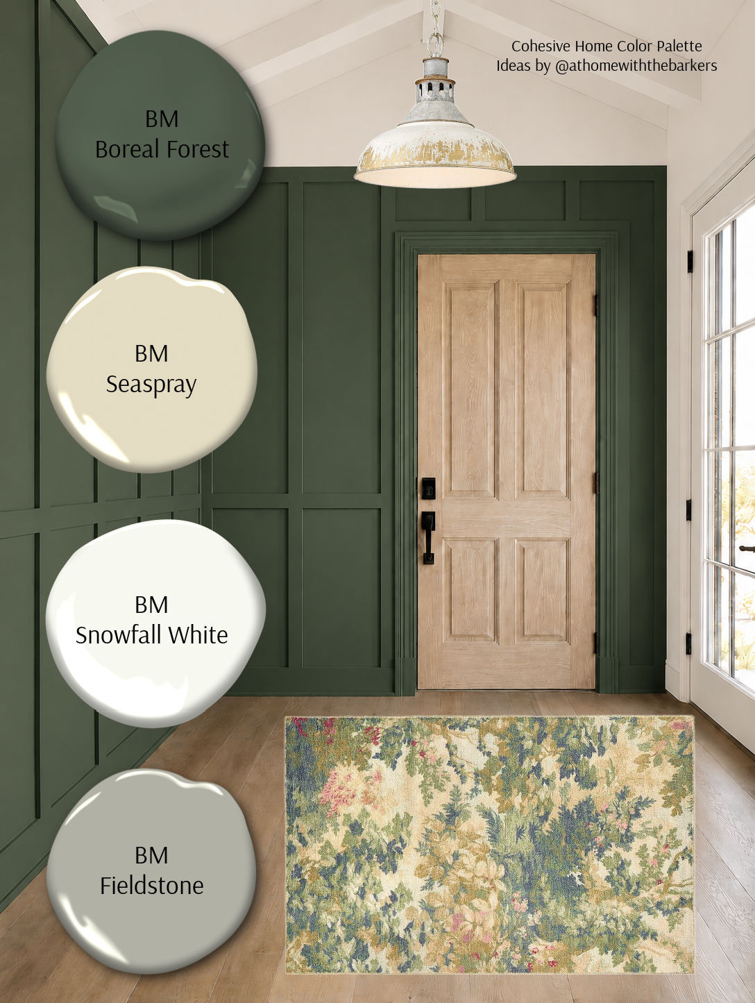 BM Boreal Forest green  painted entryway color design board  

 #LTKHome #LTKSaleAlert