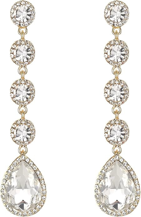 BriLove Women's Elegant Wedding Bridal Crystal Beaded Teardrop Chandelier Dangle Earrings | Amazon (US)