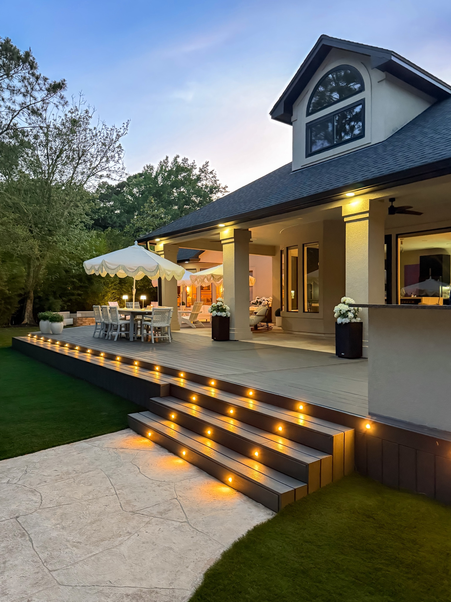 My patio glow-up moment 🌿 Obsessed with how this sleek Veradek planter instantly elevated the space… and these faux hydrangeas from Amazon look SO real 🤍 The easiest way to add that lush, designer look without the maintenance.

Also linking my recessed deck lights. Easy to install and includes a timer.

#LTKHome #LTKSeasonal