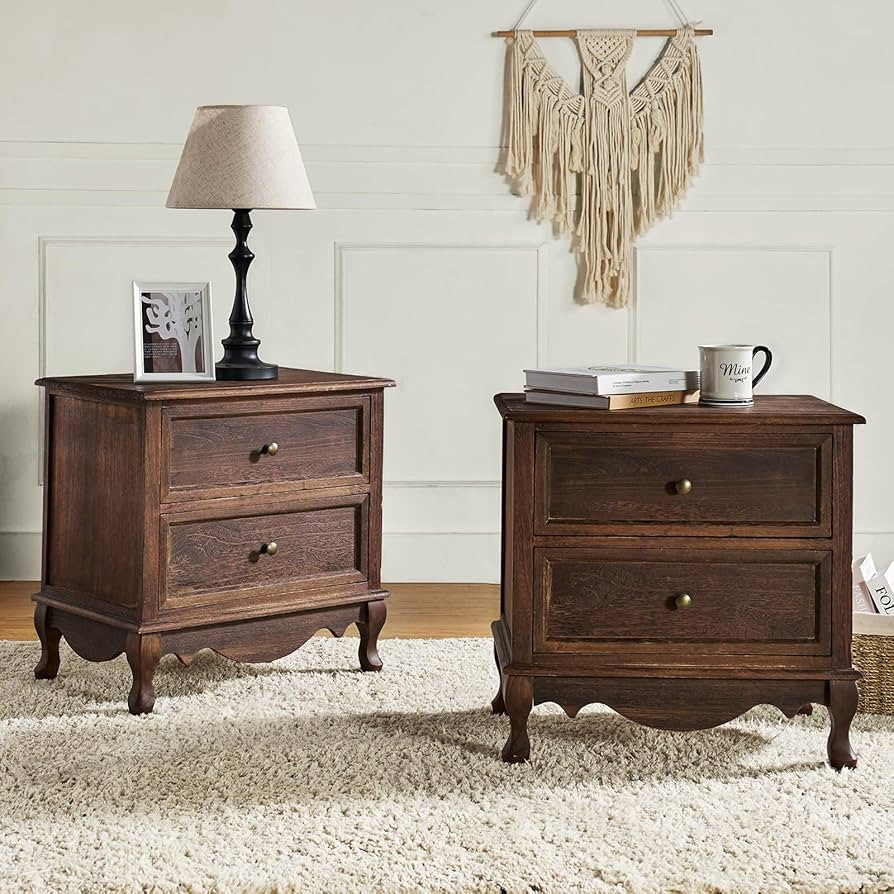 HULALA HOME Wood Nightstands Set of 2 with Charging Station Space, Bedside Tables 2 Drawer Dresse... | Amazon (US)