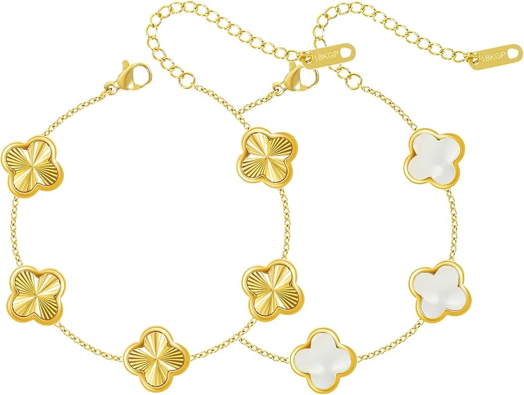 Verfimaci 2pc Clover Bracelets for Women 18K Gold Plated Cute Clover Lucky Bracelet Jewelry Gifts... | Amazon (US)