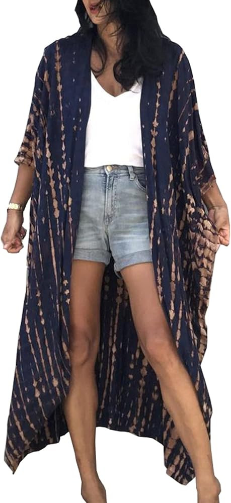 Chunoy Women Loose Open Front Long Beach Wear Cover Up Kimono Cardigan | Amazon (US)