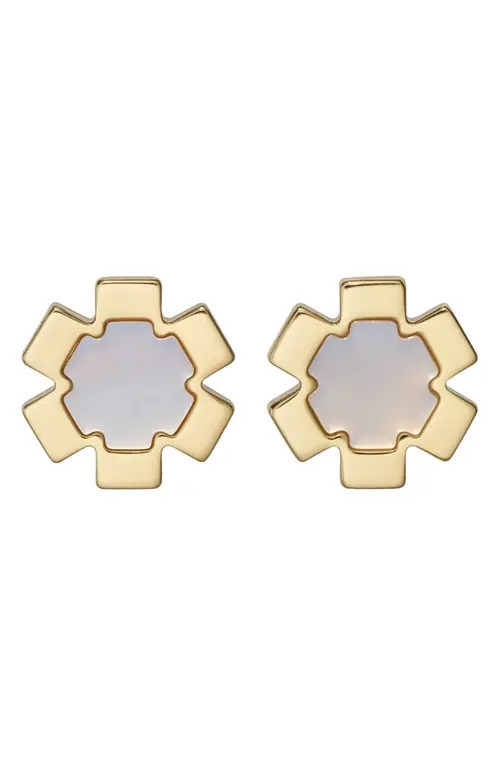 Tory Burch Forget Me Not Mother-of-Pearl Stud Earrings in Tory Gold /Mother Of Pearl at Nordstrom | Nordstrom