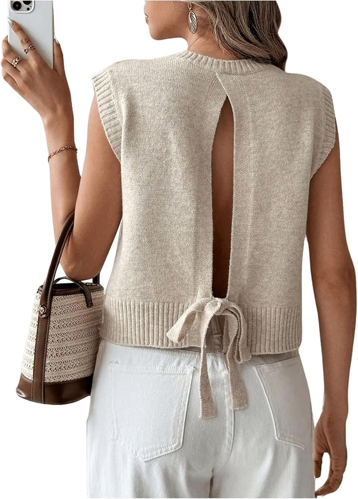 Verdusa Women's Backless Tie Knot Knit Sweater Vest Sleeveless Summer Sweater Vest | Amazon (US)