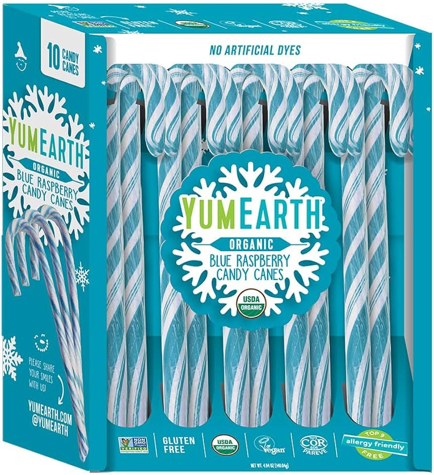YumEarth Organic Candy Canes - Individually Wrapped Full Size Blue Raspberry Candy Canes - Dye Fr... | Amazon (US)