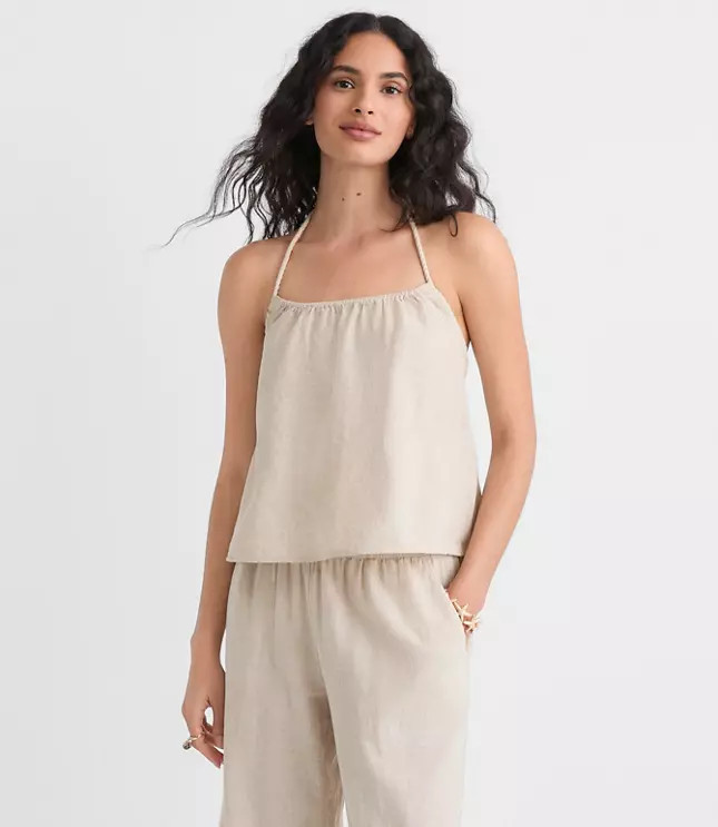 LOFT Beach Rope Tie Linen Cotton Halter Top | LOFT