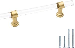 goldenwarm 5 Pack Brushed Gold Drawer Pull Clear Acrylic Furniture Hardware - LS9165GD96 3 3/4 in... | Amazon (US)
