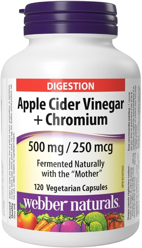 Webber Naturals Apple Cider Vinegar with Chromium, 120 Capsules, Fermented Naturally with The Mot... | Amazon (CA)