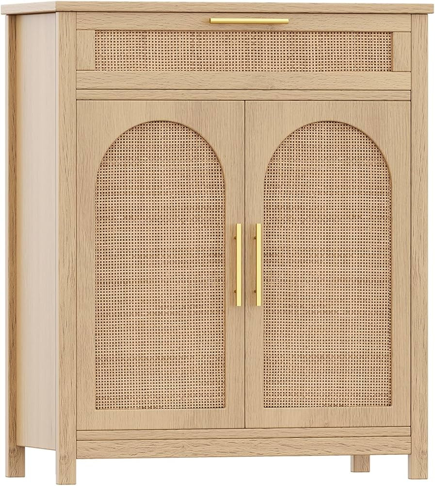 Rovaurx Accent Storage Cabinet, Rattan Cabinet with 2 Doors, Bathroom Storage Cabinet with Large ... | Amazon (US)