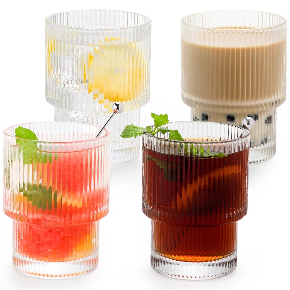 Origami Style Glass Cup Set of 4 Ripple Vintage Glassware, Ribbed Glassware Unique Kitchen Drinki... | Walmart (US)