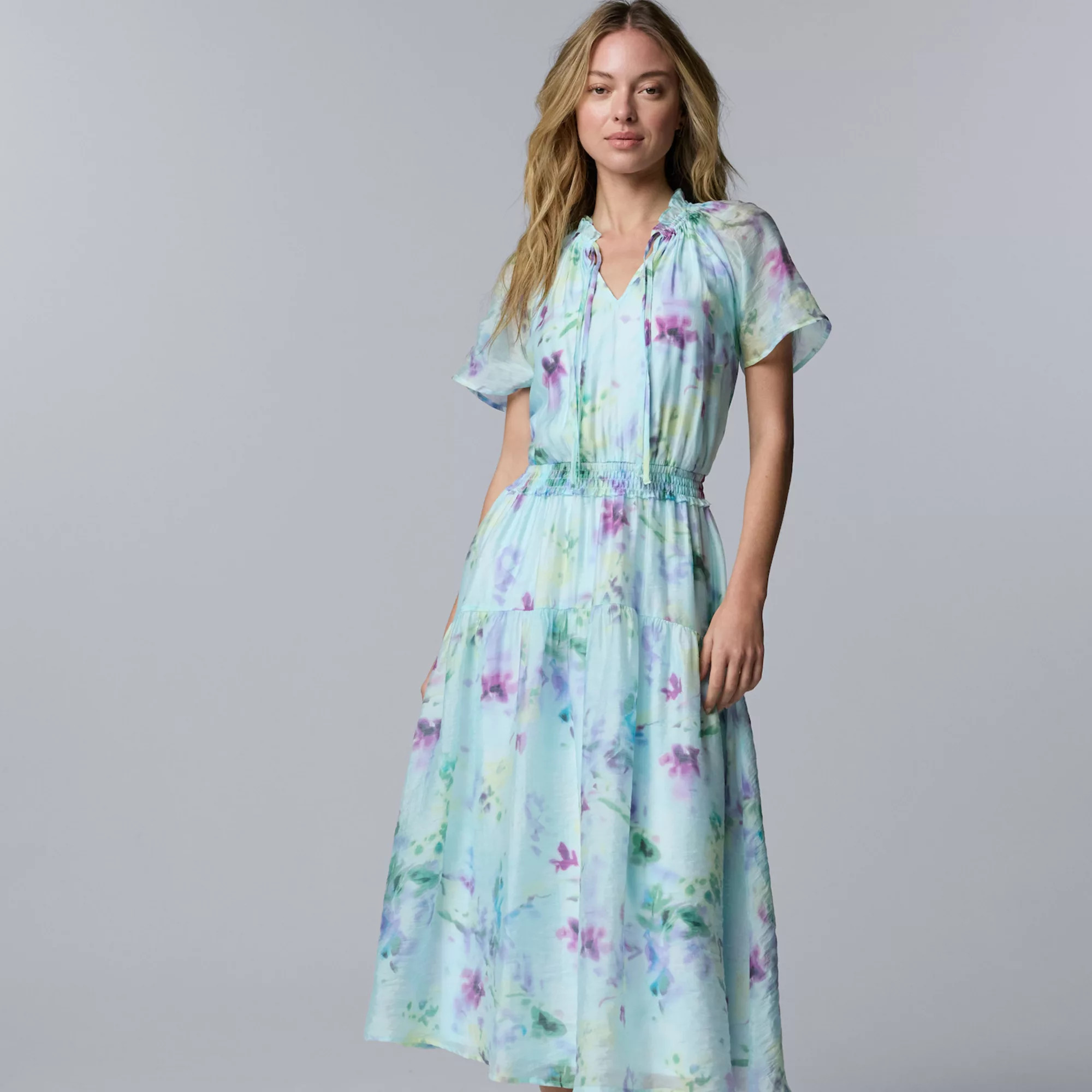 Women's Simply Vera Vera Wang V-Neck Tiered Flowy Maxi Dress | Kohl's