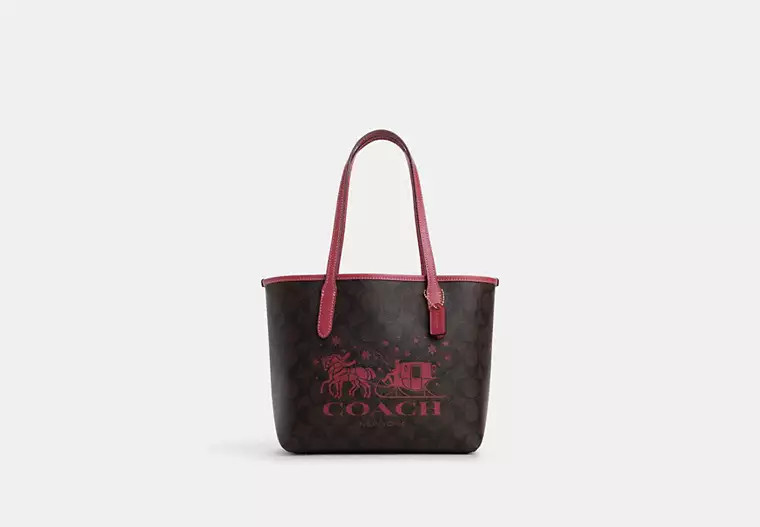 Mini City Tote In Signature Canvas With Horse And Sleigh | Coach Outlet US