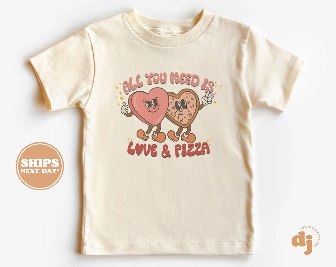 Kids Valentines Day Shirt - All You Need is Love and Pizza Kids Retro TShirt - Retro Natural Infa... | Etsy (US)