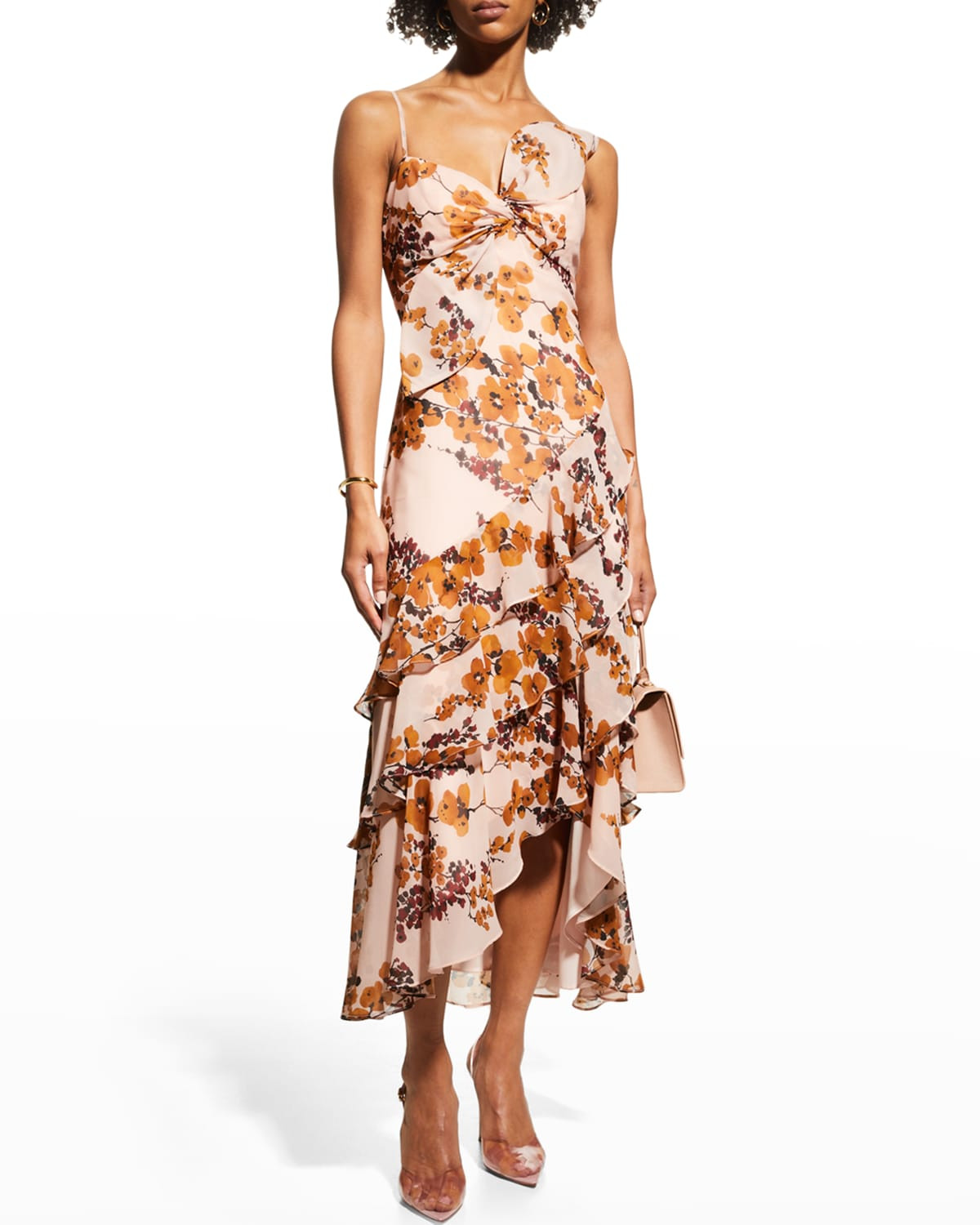 Cherry Blossom Ruffled Floral-Print Dress | Neiman Marcus
