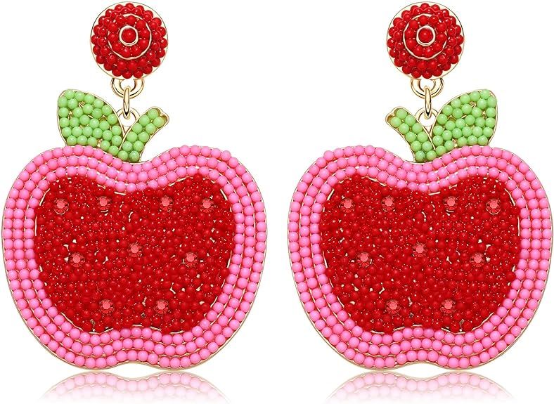 Beaded Teacher Earrings for Women Girls, Apple Teach love Inspire Rhinestone Enamel Drop Dangle E... | Amazon (US)
