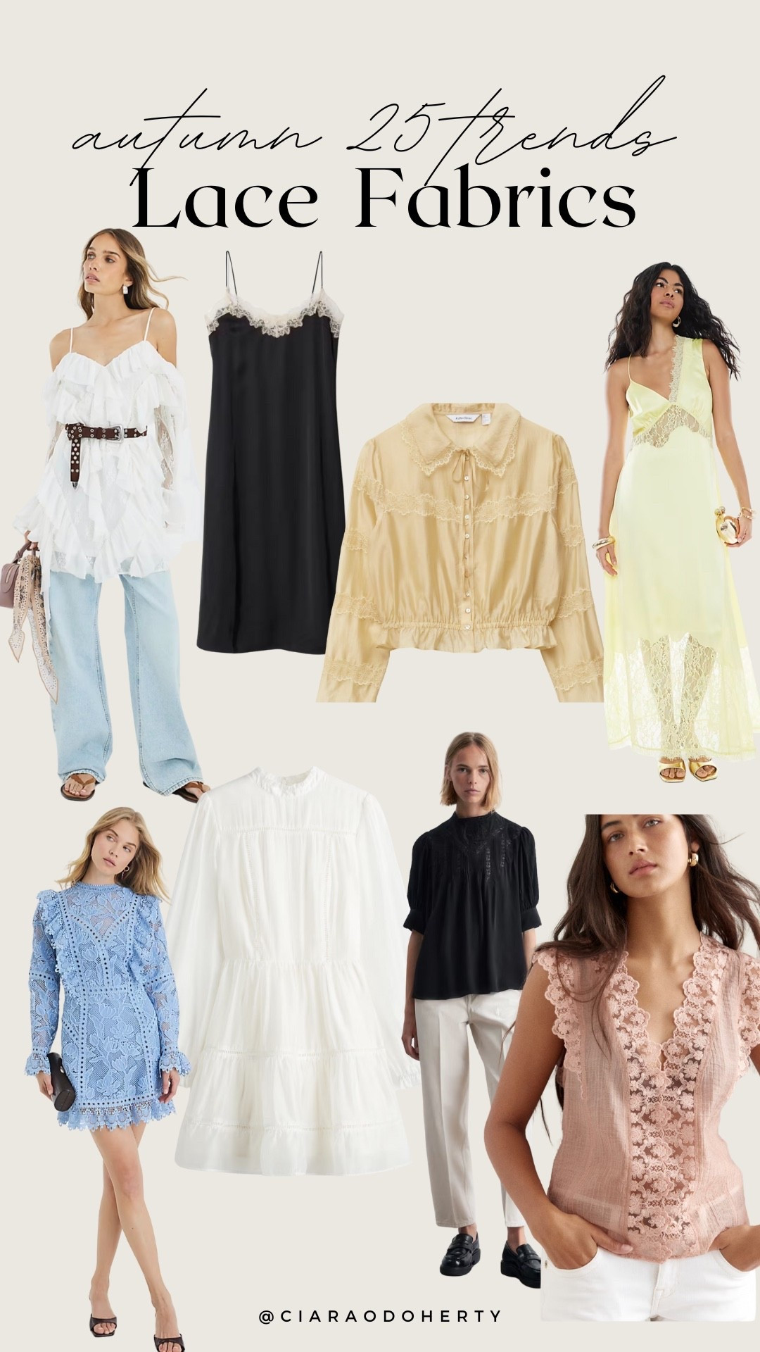 Autumn 25 trends: Lace Fabrics 
Lace trims, lace blouse, lace dress, lace shirt 

#LTKireland #LTKeurope #LTKautumn