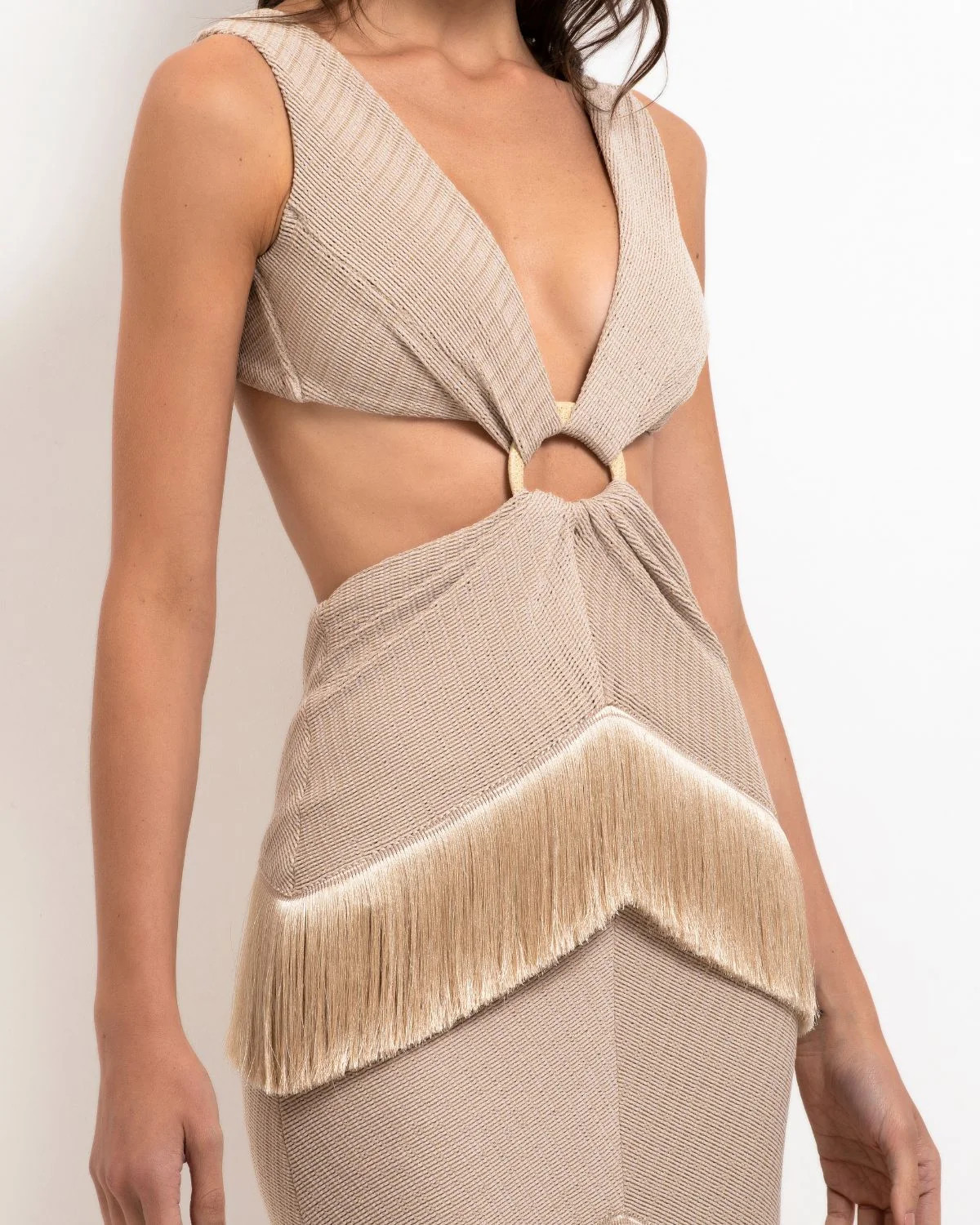 Metallic Knit Midi Dress with Fringe Trim (FINAL SALE) | PatBO