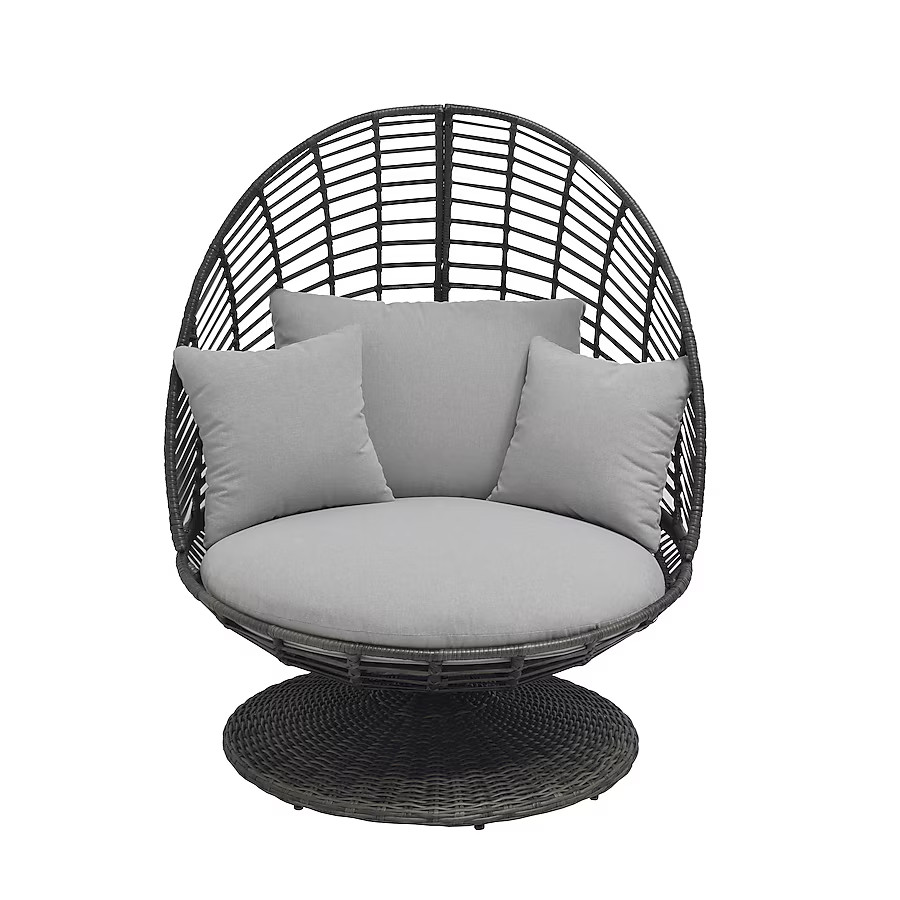 Origin 21 Venza Wicker Neutral Gray Steel Frame Swivel Egg chair Chair with Light gray Cushioned ... | Lowe's