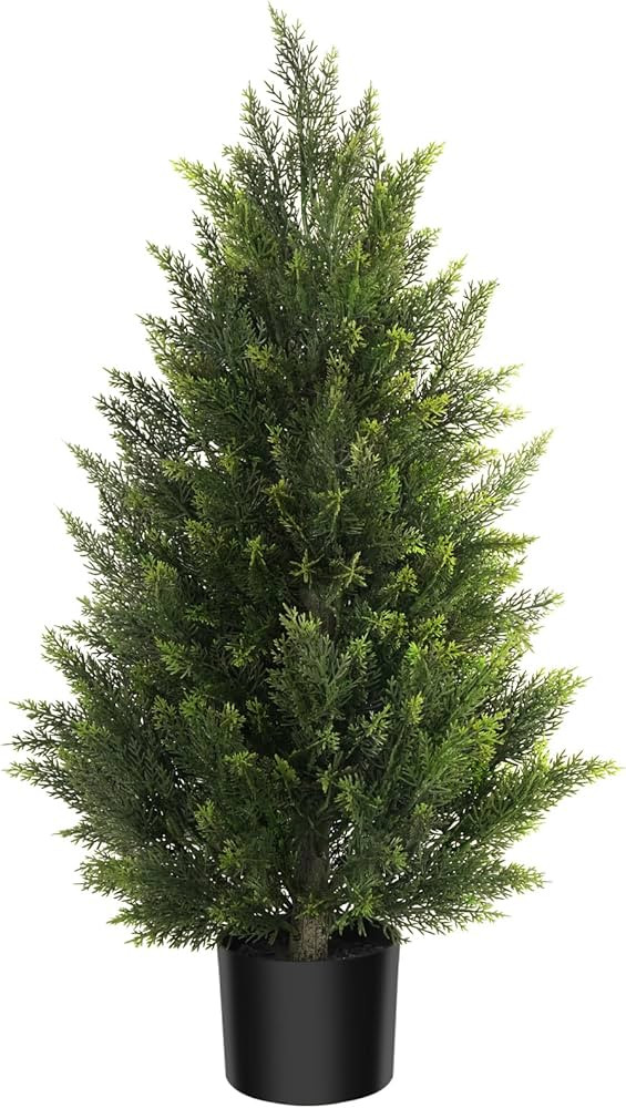Outdoor Artificial Cedar Topiary Tree, Faux Evergreen Shrubs for Front Porch Decor, Lifelike Fake... | Amazon (US)