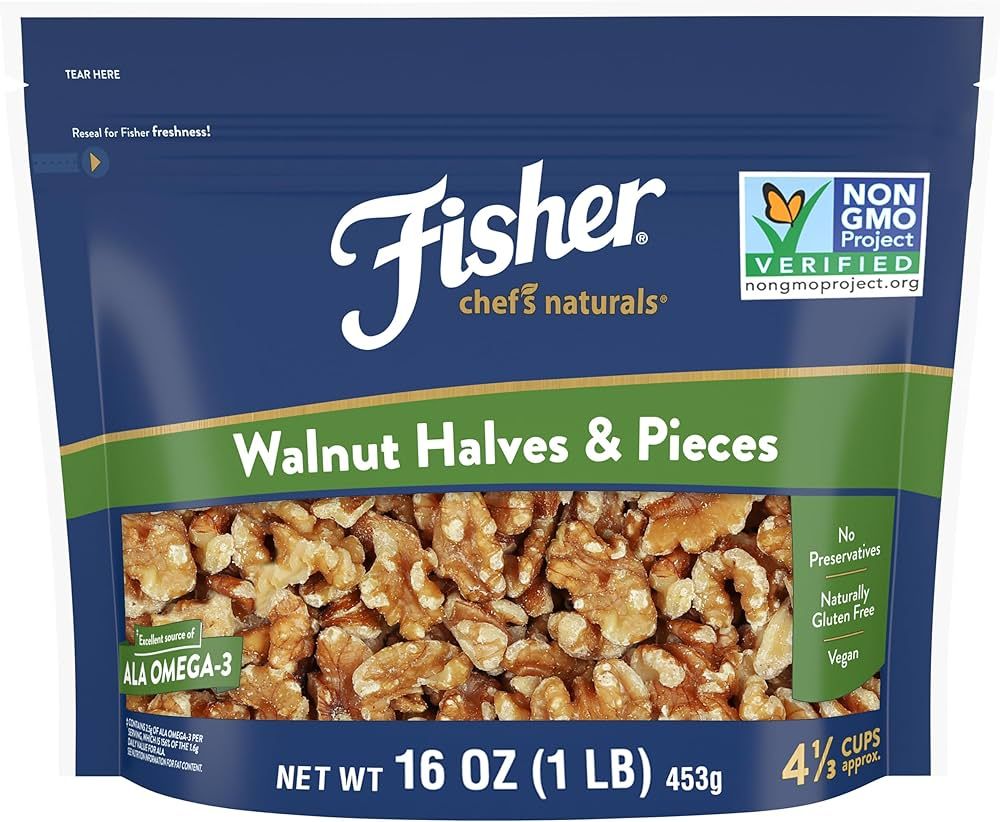 Fisher Chef's Naturals Walnut Halves & Pieces 1 lb, 100% California Unsalted Walnuts for Baking &... | Amazon (US)