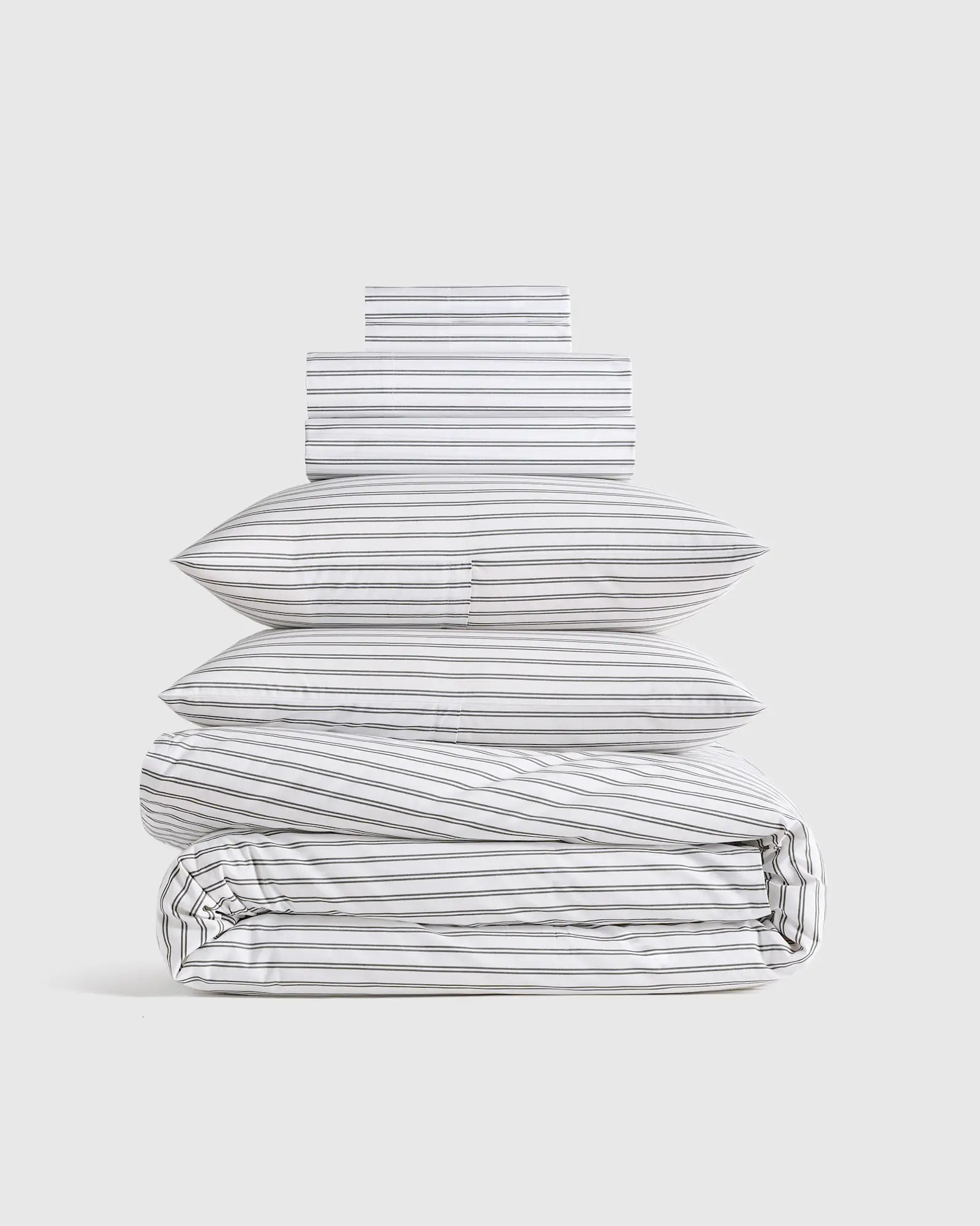 Classic Organic Percale Double Stripe Deluxe Bedding Bundle in White/Pine | Quince