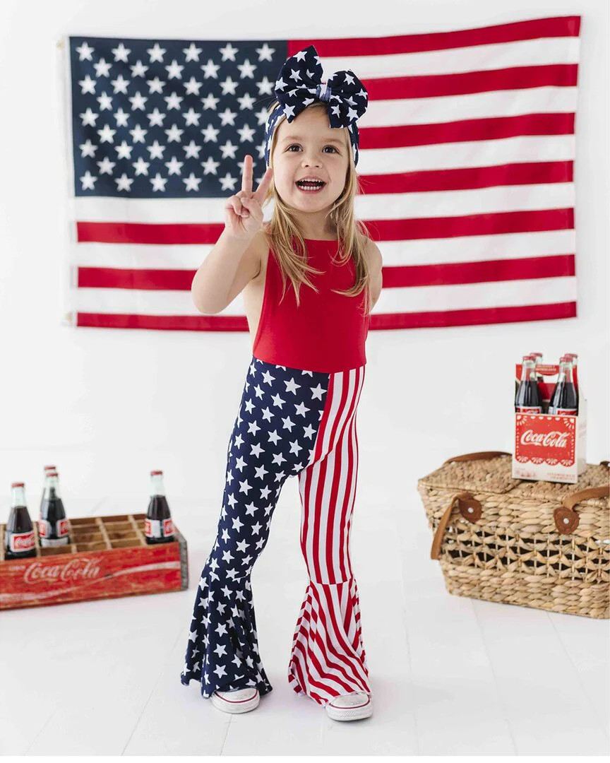 Bums & Roses Stars & Stripes Overall Backless Romper | Shop Simon