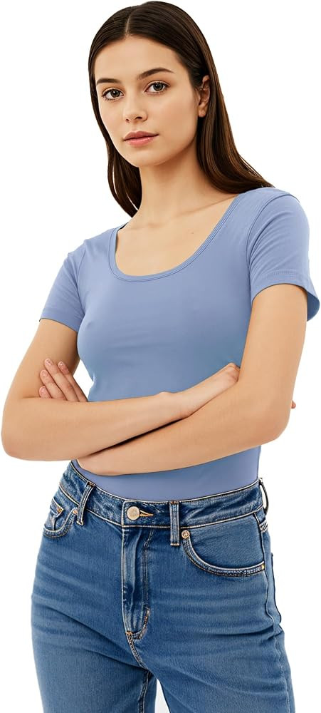 Emmalise Women's Short Sleeve Tshirt Scoop Neck Tee Value Pack Junior Plus Sizes | Amazon (US)