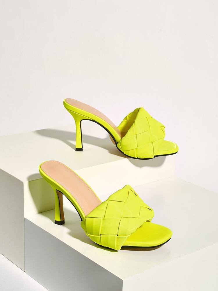 Neon Lime Braided Stiletto Heeled Mules | SHEIN