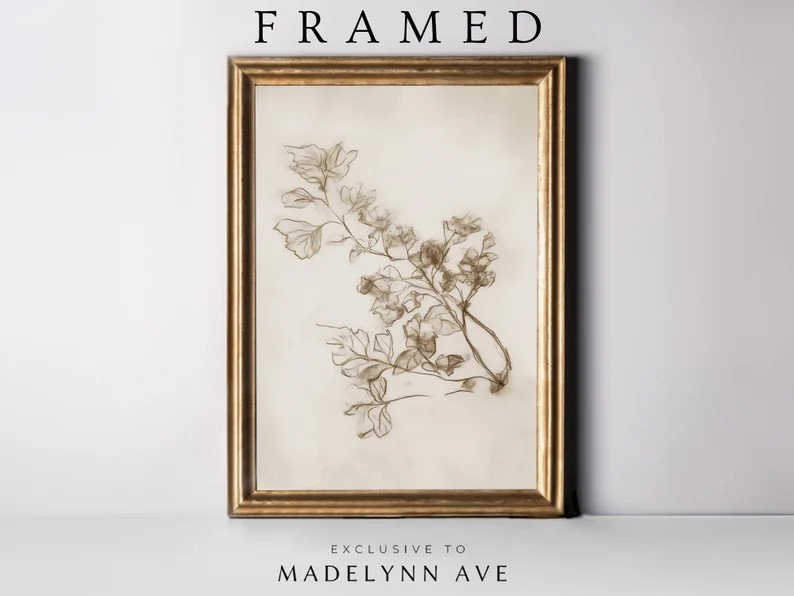 Framed Antique Branch Sketch, Framed Vintage Drawing, Framed Art Print for Fall, Framed Neutral B... | Etsy (US)