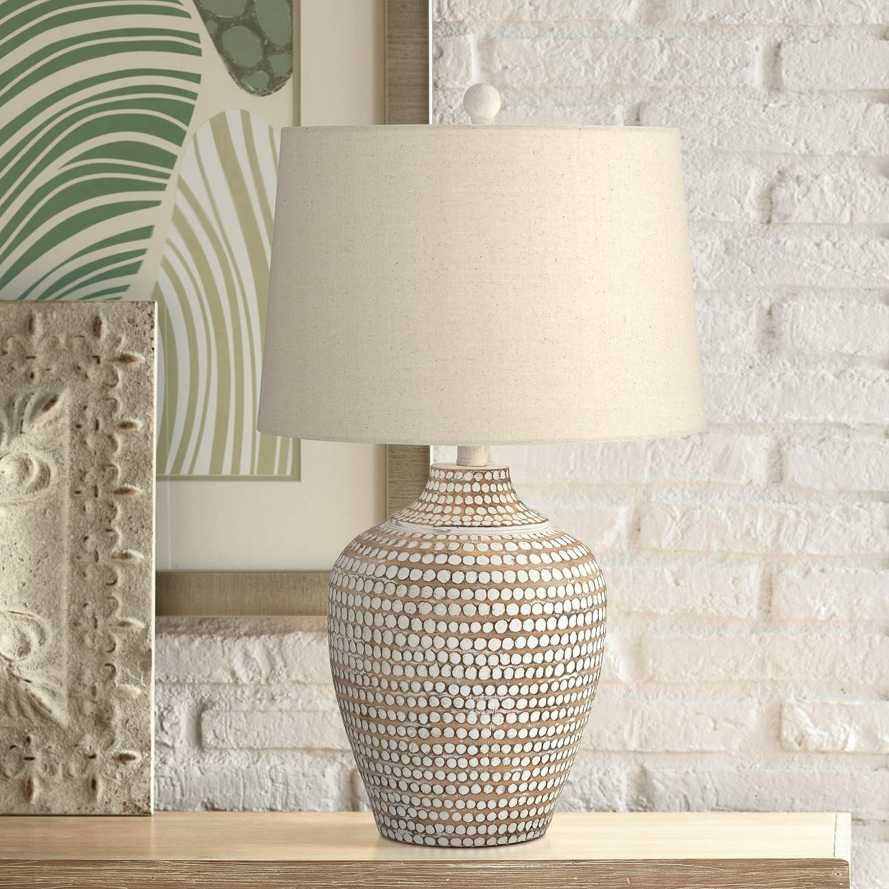 Alese Neutral Earth Polka Dot Jug Table Lamp | LampsPlus.com