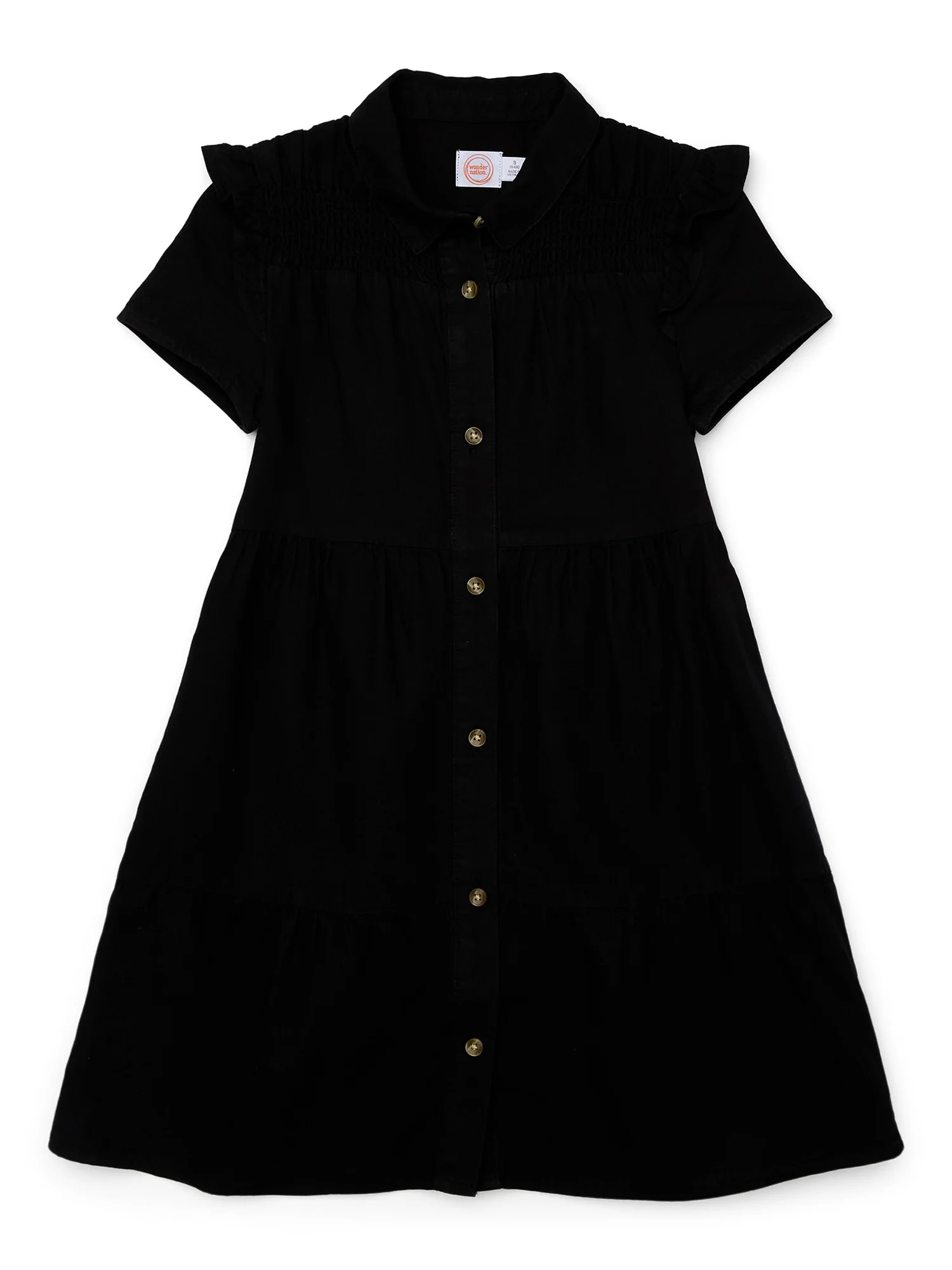 Wonder Nation Girls Denim Ruffle Shirt Dress with Short Sleeves, Sizes 4-18 & Plus | Walmart (US)