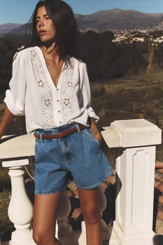 Z1975 HIGH-WAISTED PAPERBAG DENIM SHORTS | Zara US