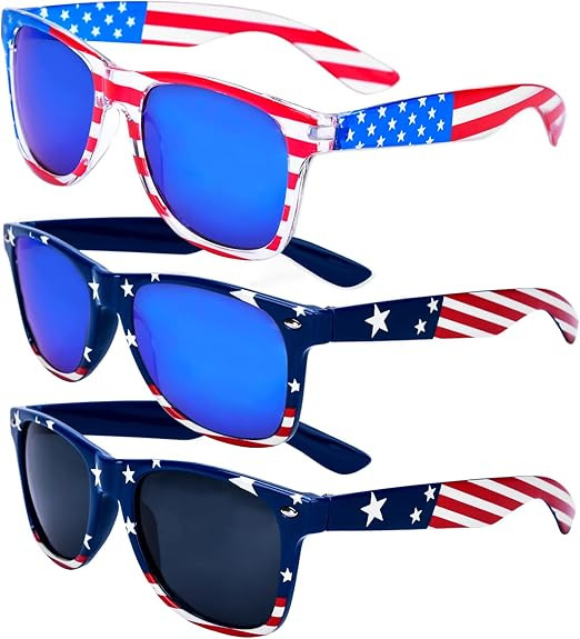 Donse 3 Pairs American Flag Sunglasses, 4th of July Decorations Frame Sunglasses for Women Men Te... | Amazon (US)