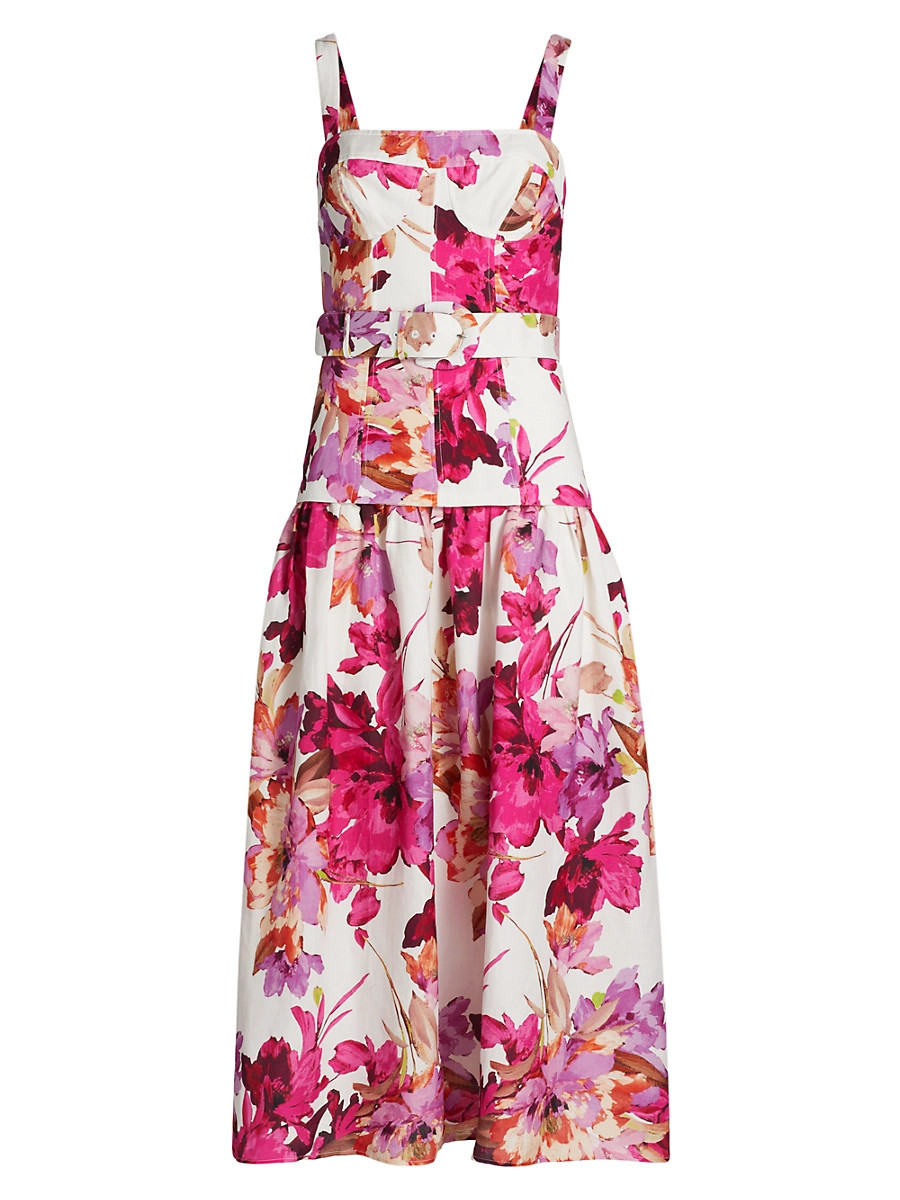 Women's Lidia Floral Drop Waist Midi-Dress - Ria Floral Ivory - Size 0 | Saks Fifth Avenue