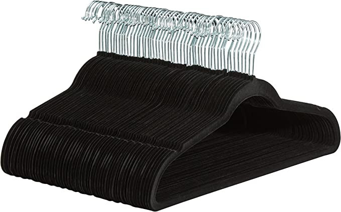 Amazon.com: Amazon Basics Slim, Velvet, Non-Slip Suit Clothes Hangers, Black/Silver - Pack of 50 ... | Amazon (US)