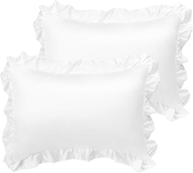 PiccoCasa Satin Pillow Cases for Hair and Skin, 2-Pack-Ruffled Pillow Shams Oxford Pillowcases Co... | Amazon (US)