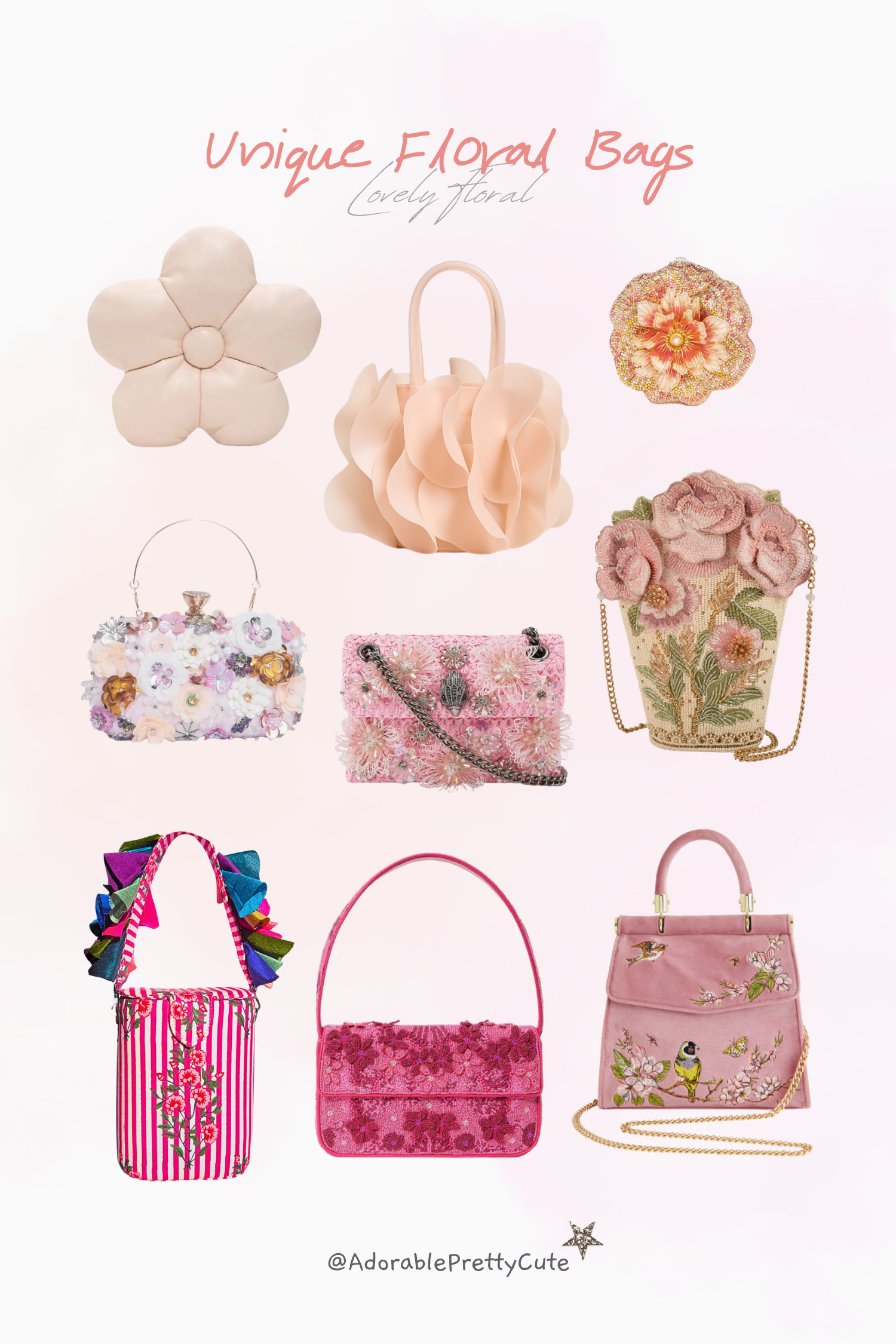 Unique Pink Bags｜Floral, Beaded & Statement Designs 🌸💗
A curated edit of pink bags with floral embroidery, beaded details, crystal sparkle, and playful statement shapes. Sweet, distinctive, and easy to dress up — the kind of bag that makes the whole outfit feel more special.
#PinkBags #UniqueBags #FloralBag #BeadedBag #FlowerBag #StatementBag #PinkAccessories #CrossbodyBag #ShoulderBag #BucketBag #CrystalClutch #MiniTote #LovelyFloral #SpringAccessories #BagEdit #LTKFinds #LTKspring 

 #LTKpartywear #LTKbag #LTKdatenight