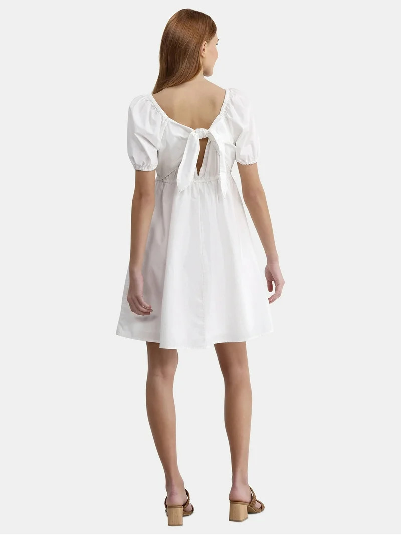 Time and Tru Women's and Women's Plus Tie Back Mini Dress with Puff Sleeves, Sizes XS-4X | Walmart (US)