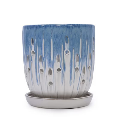 MAYEERTY Set of 2 Ceramic Flowerpot with Drainage Hole 8" Modern Planter White Blue for Patio Garden Windowsill | Target