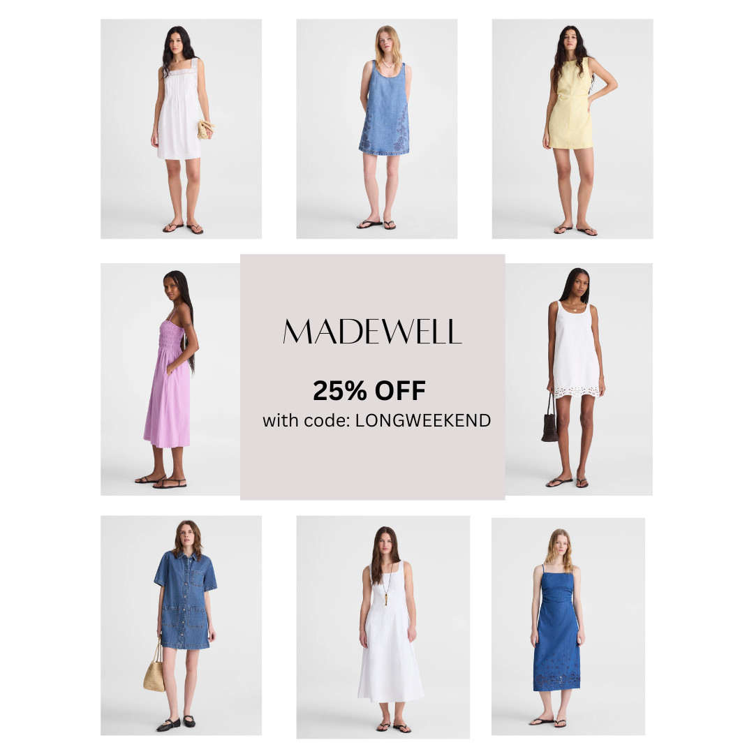 Sale Alert: Madewell Memorial Day Weekend Sale 25% Off Dresses, Shoes and Tees with code: LONGWEEKEND

#LTKootd #LTKSaleAlert #LTKTravel
