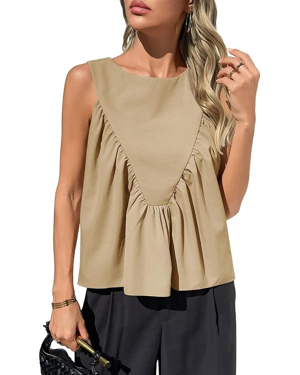 Cicy Bell Womens Peplum Babydoll Tank Tops Summer Sleeveless Loose T Shirts Casual Shirred Flowy ... | Amazon (US)
