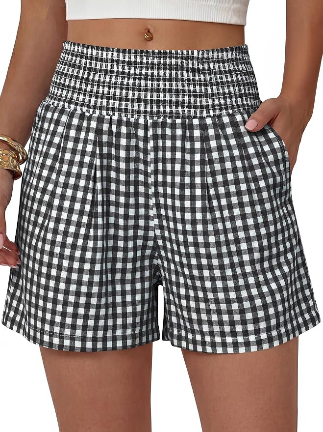 ANRABESS Womens High Waisted Striped & Gingham Shorts | Comfy Lightweight Breathable Fabric, Stre... | Amazon (US)