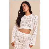 Cream Lace Button Detail Crop Top | PrettyLittleThing US