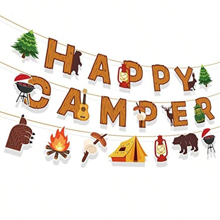 Happy Camper Banner Camping Adventure Party Sign Camp Out Theme Decorations For Baby Shower And 1... | SHEIN
